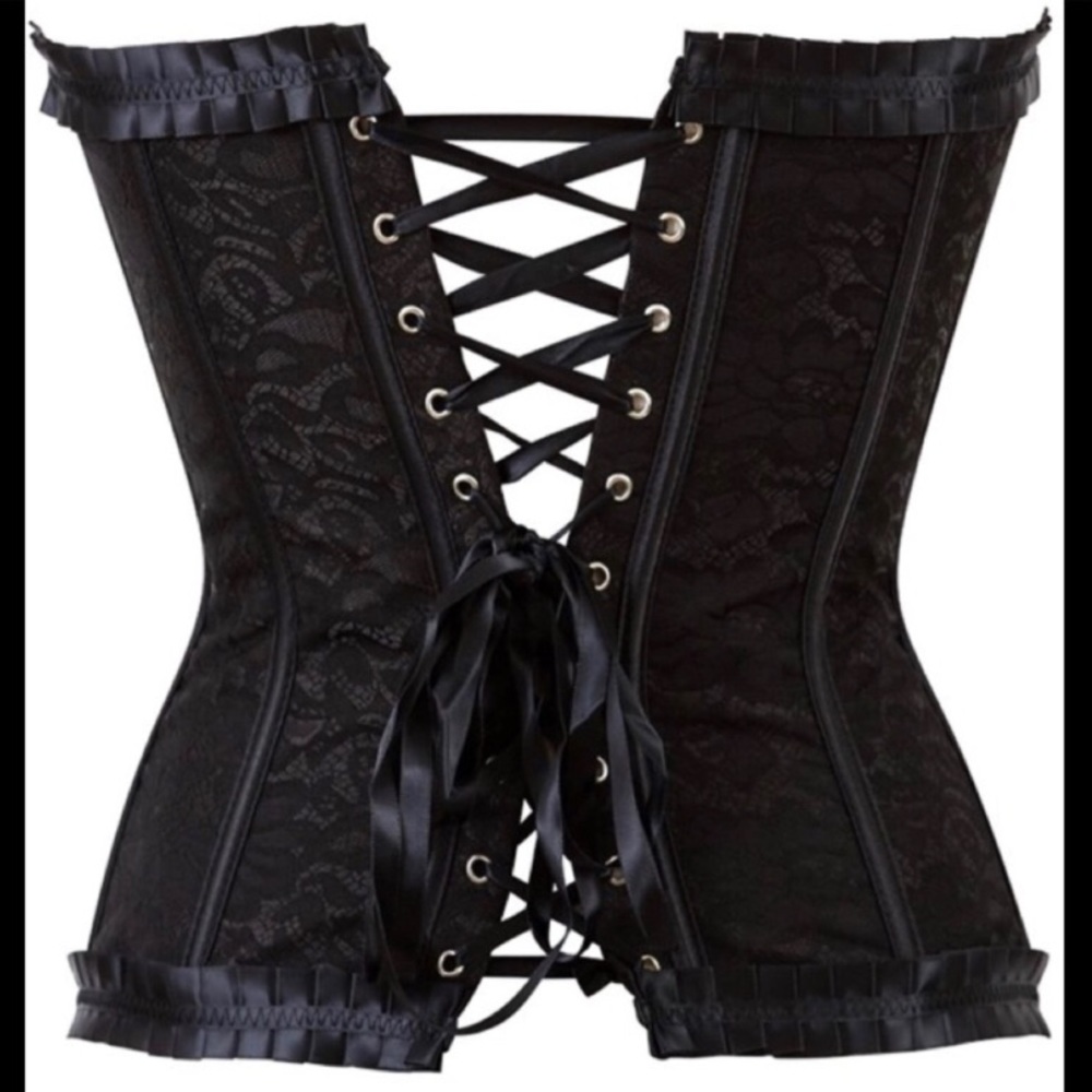 Black On Black Lace Up Corset - Picture 7 of 11
